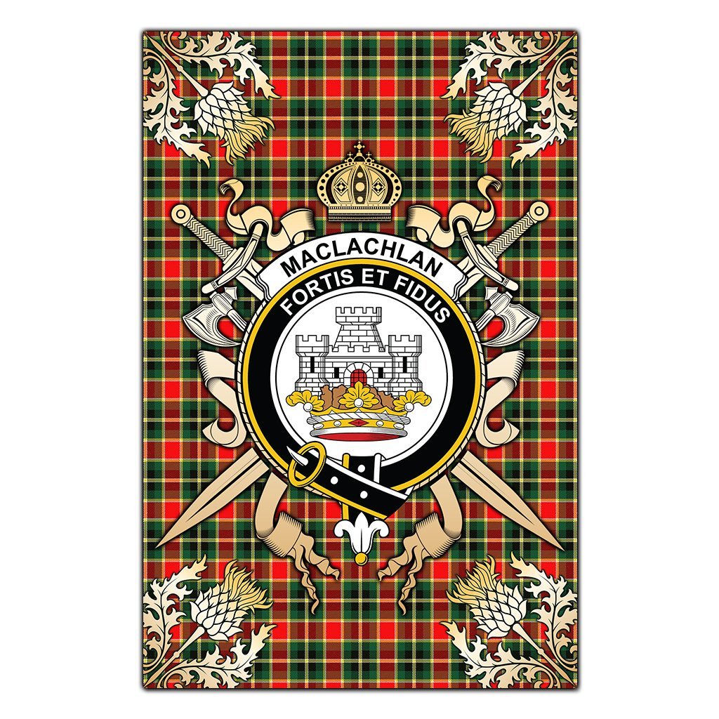 Clan MacLachlan Hunting Modern Tartan Crest Black Garden Flag  - Gold Thistle  HW17 Clan Garden Tartan Today   