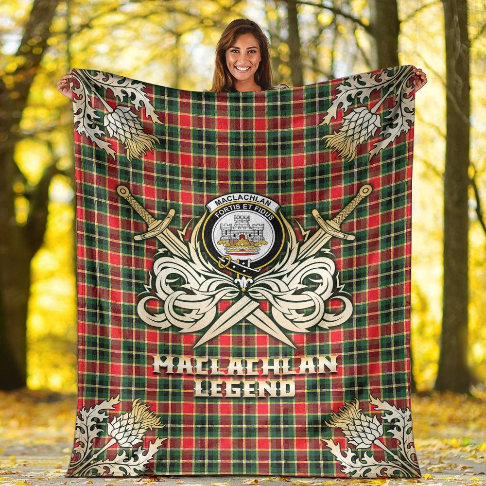 Clan MacLachlan Hunting Modern Tartan Gold Courage Symbol Blanket DN28 Clan Hall Tartan Today   