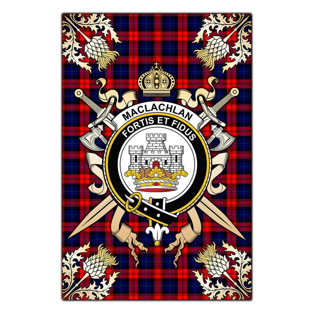 Clan MacLachlan Modern Tartan Crest Black Garden Flag  - Gold Thistle  OF86 Clan Garden Tartan Today   