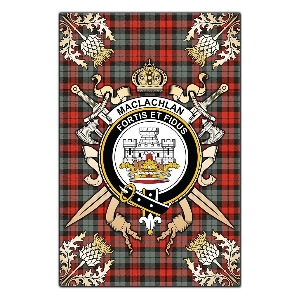 Clan MacLachlan Weathered Tartan Crest Black Garden Flag  - Gold Thistle  SI13 Clan Garden Tartan Today   
