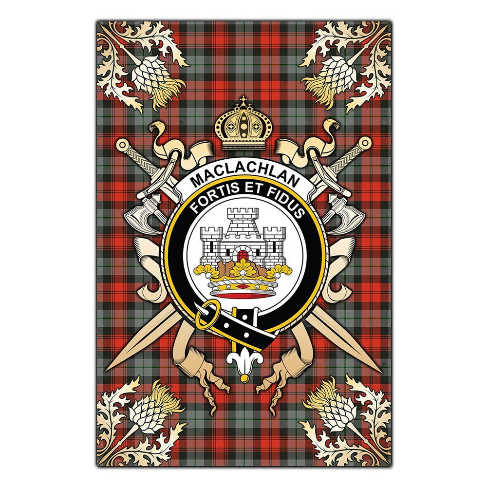 Clan MacLachlan Weathered Tartan Crest Black Garden Flag  - Gold Thistle  SI13 Clan Garden Tartan Today   