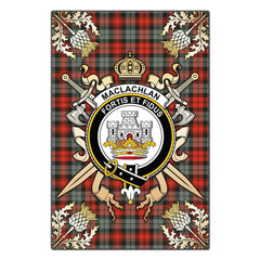 Clan MacLachlan Weathered Tartan Crest Black Garden Flag  - Gold Thistle  SI13 Clan Garden Tartan Today   