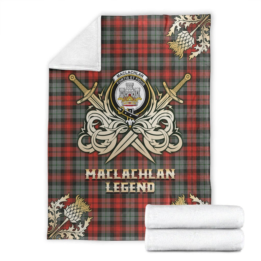 Clan MacLachlan Weathered Tartan Gold Courage Symbol Blanket WN74 Clan Hall Tartan Today   