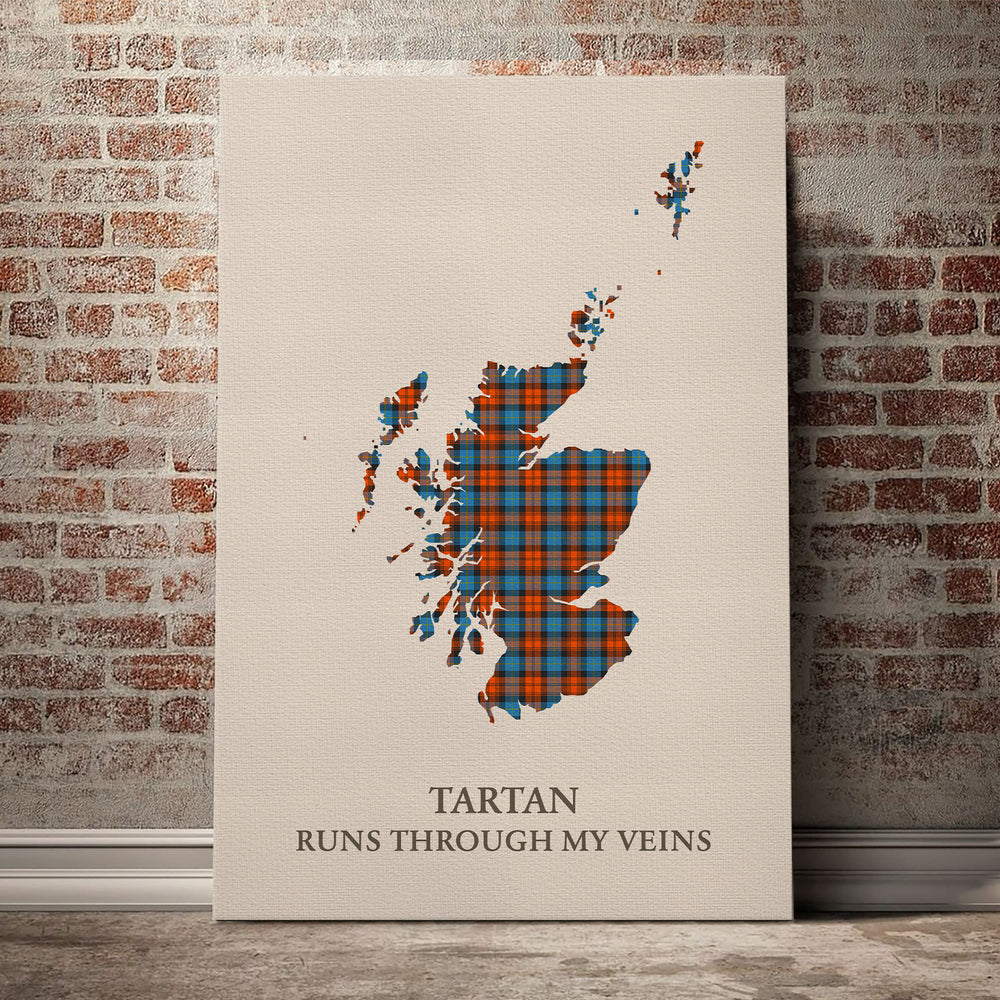 MacLachlan Ancient Tartan Scotland Map Canvas – “Tartan Runs Through My Veins” Wall Art