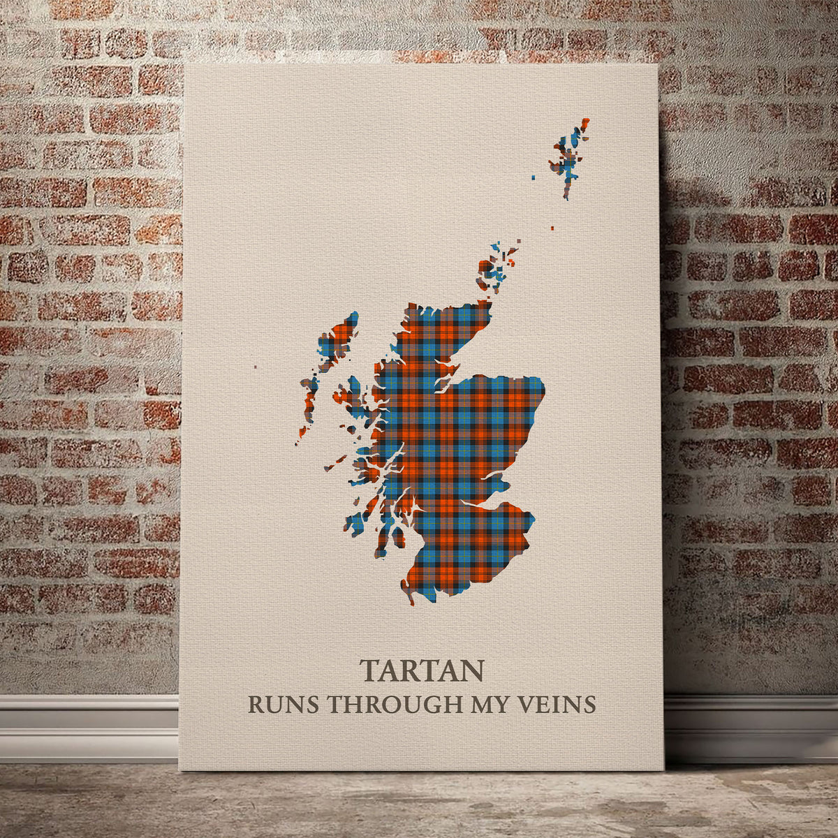 MacLachlan Ancient Tartan Scotland Map Canvas – “Tartan Runs Through My Veins” Wall Art