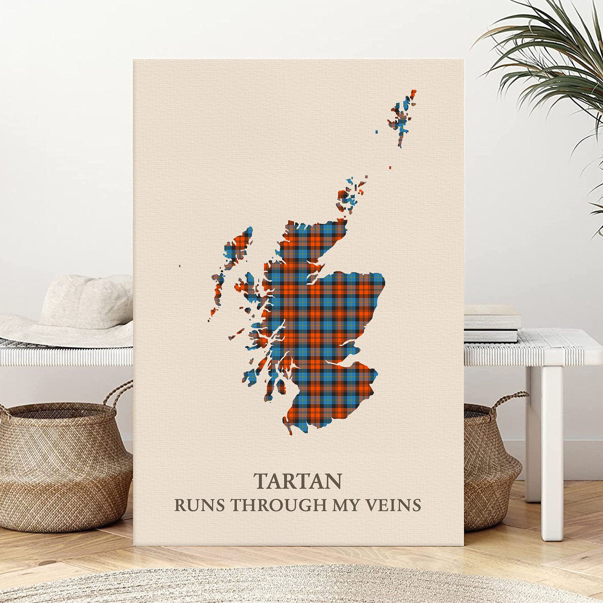 Clan MacLachlan Ancient Tartan Scotland Map Canvas “Tartan Runs Through My Veins” Wall Art YD95