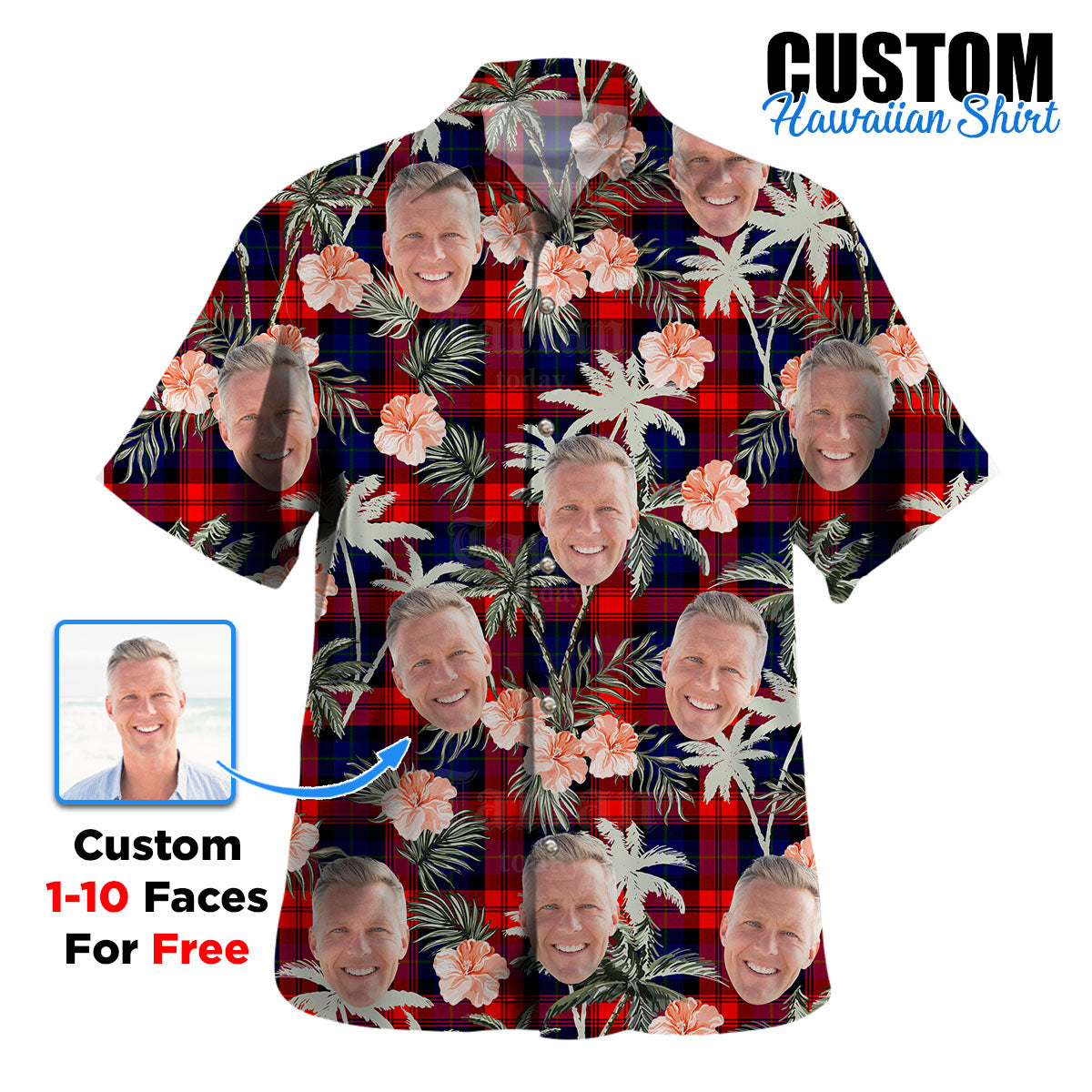 Clan MacLachlan Modern Tartan Custom Face Hawaiian Shirt – Unisex Gift for Family Members, Summer Party NB63 MacLachlan Modern Tartan Tartan Hawaii Shirt
