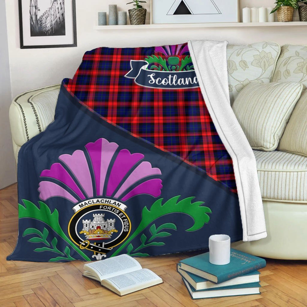 Clan MacLachlan Tartan Crest Premium Blanket Thistle Style DD78 Clan Hall Tartan Today   