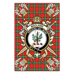Clan MacLaine of Loch Buie Tartan Crest Black Garden Flag  - Gold Thistle  AG48 Clan Garden Tartan Today   