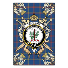 Clan MacLaine of Loch Buie Hunting Ancient Tartan Crest Black Garden Flag  - Gold Thistle  QA55 Clan Garden Tartan Today   