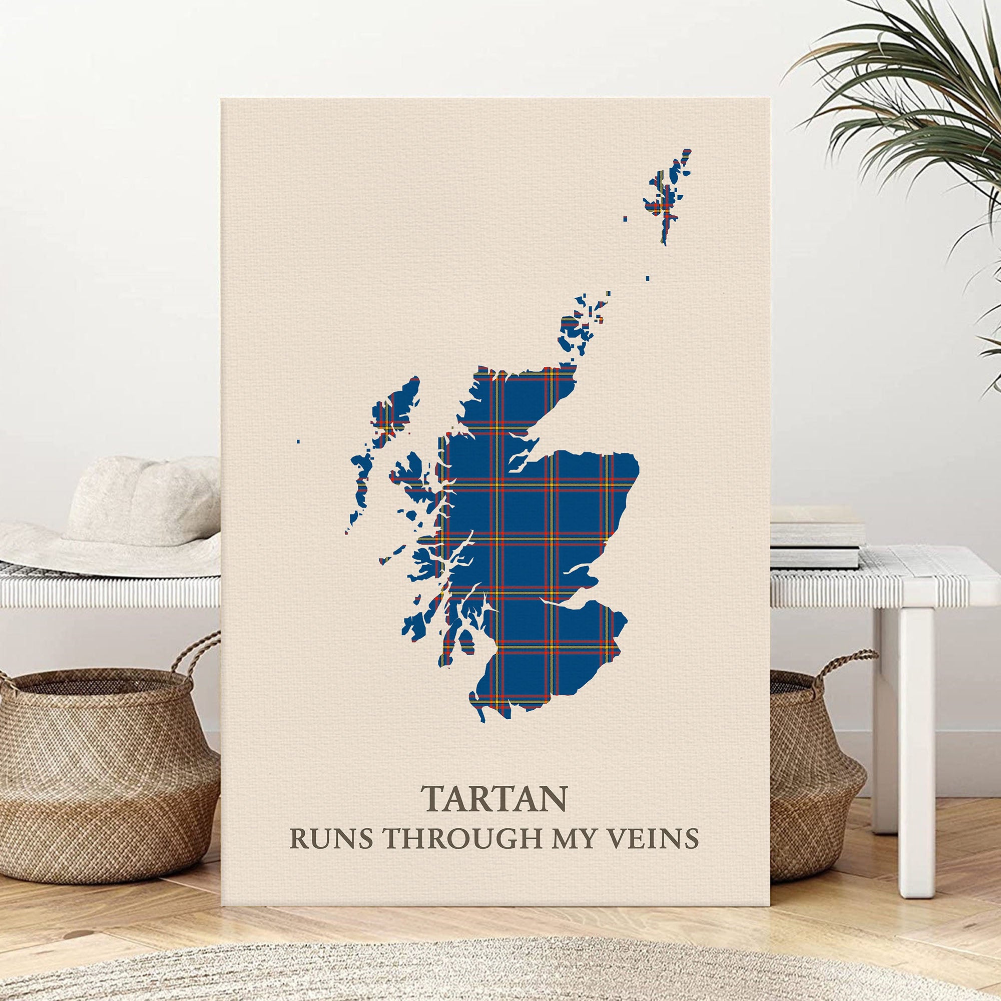 Clan MacLaine of Loch Buie Hunting Ancient Tartan Scotland Map Canvas “Tartan Runs Through My Veins” Wall Art ET60