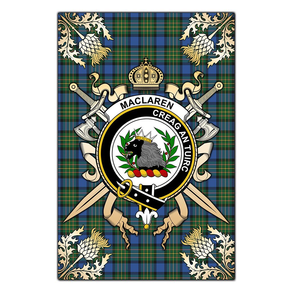 Clan MacLaren Ancient Tartan Crest Black Garden Flag  - Gold Thistle  CR84 Clan Garden Tartan Today   