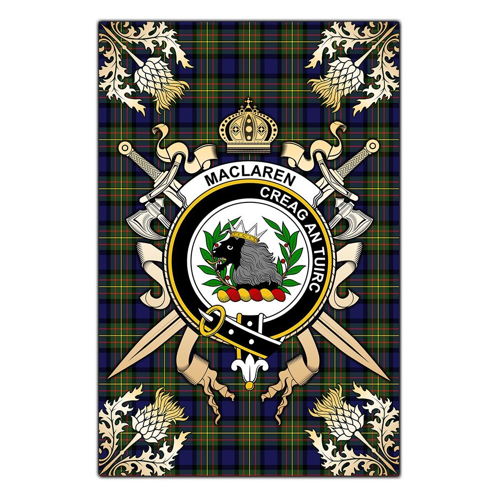 Clan MacLaren Modern Tartan Crest Black Garden Flag  - Gold Thistle  YJ54 Clan Garden Tartan Today   