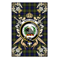 Clan MacLaren Modern Tartan Crest Black Garden Flag  - Gold Thistle  YJ54 Clan Garden Tartan Today   
