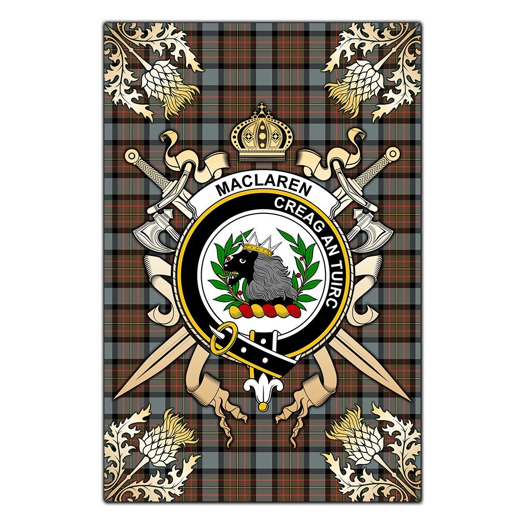 Clan MacLaren Weathered Tartan Crest Black Garden Flag  - Gold Thistle  FG51 Clan Garden Tartan Today   