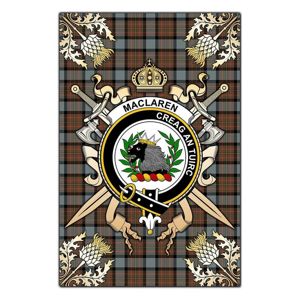 Clan MacLaren Weathered Tartan Crest Black Garden Flag  - Gold Thistle  FG51 Clan Garden Tartan Today   