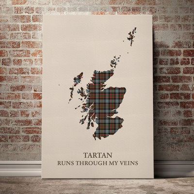 Clan MacLaren Weathered Tartan Scotland Map Canvas “Tartan Runs Through My Veins” Wall Art ZR61