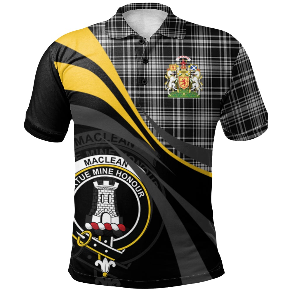Clan MacLean Black and White Tartan Polo Shirt - Royal Coat Of Arms Style FQ60 MacLean Black and White Tartan Tartan Polo   