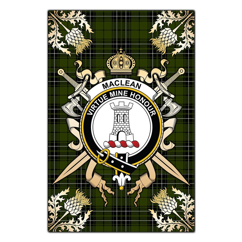 Clan MacLean Hunting Tartan Crest Black Garden Flag  - Gold Thistle  PX95 Clan Garden Tartan Today   