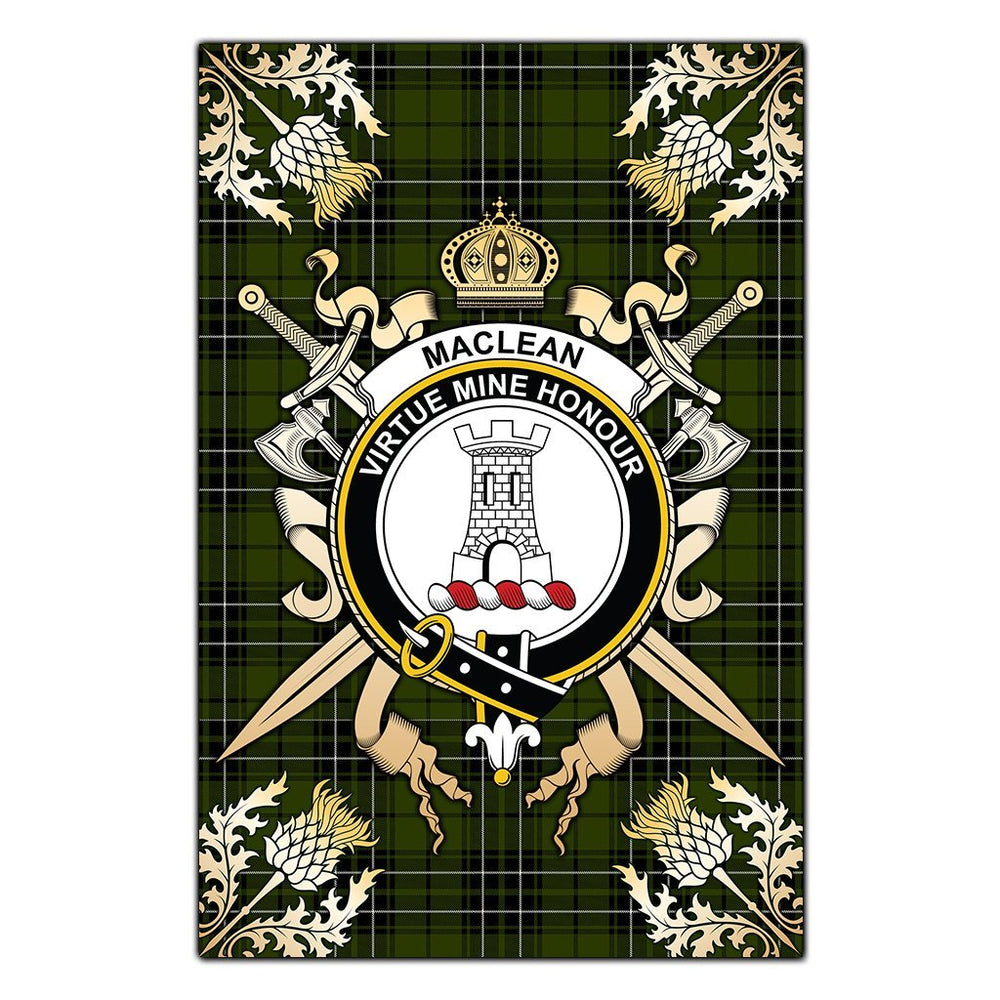 Clan MacLean Hunting Tartan Crest Black Garden Flag  - Gold Thistle  PX95 Clan Garden Tartan Today   