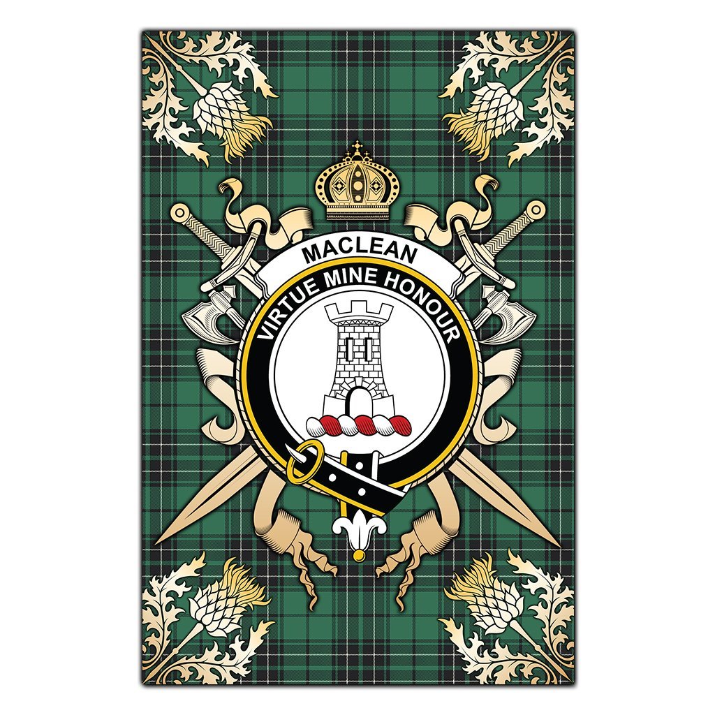 Clan MacLean Hunting Ancient Tartan Crest Black Garden Flag  - Gold Thistle  CH15 Clan Garden Tartan Today   