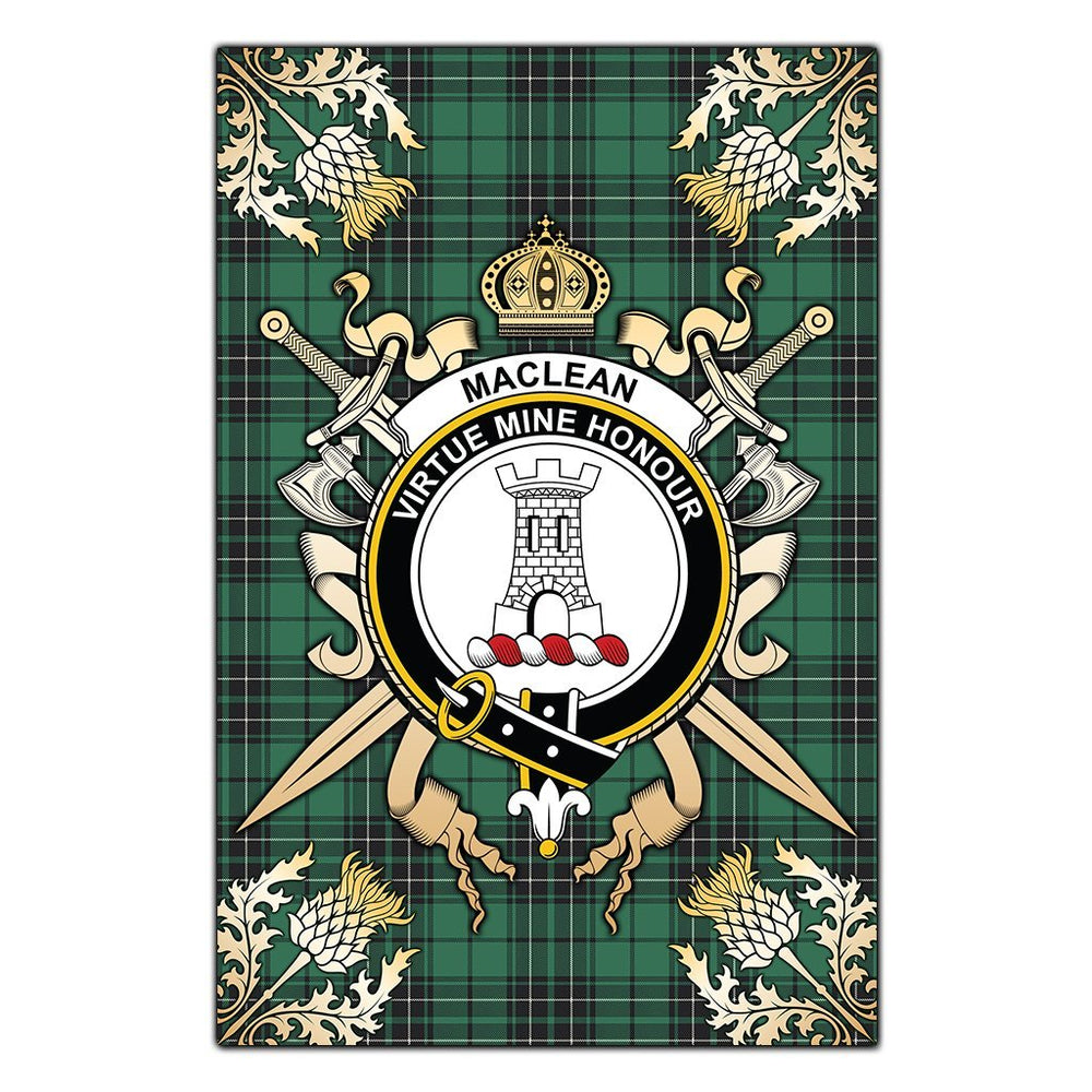 Clan MacLean Hunting Ancient Tartan Crest Black Garden Flag  - Gold Thistle  CH15 Clan Garden Tartan Today   