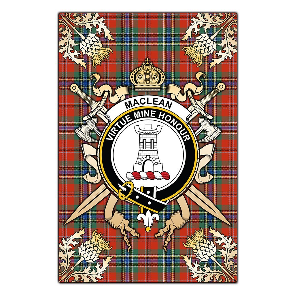Clan MacLean of Duart Ancient Tartan Crest Black Garden Flag  - Gold Thistle  MA25 Clan Garden Tartan Today   