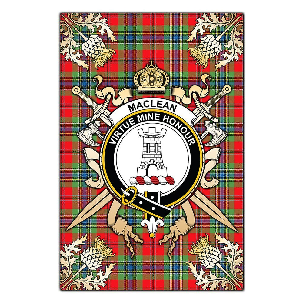 Clan MacLean of Duart Modern Tartan Crest Black Garden Flag  - Gold Thistle  RM46 Clan Garden Tartan Today   