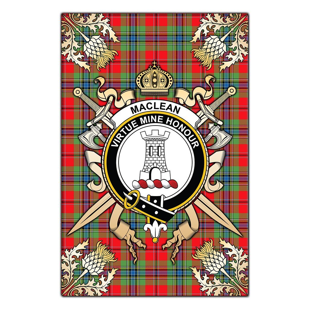 Clan MacLean of Duart Modern Tartan Crest Black Garden Flag  - Gold Thistle  RM46 Clan Garden Tartan Today   