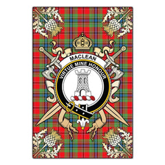 Clan MacLean of Duart Modern Tartan Crest Black Garden Flag  - Gold Thistle  RM46 Clan Garden Tartan Today   