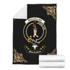 Clan MacLellan Crest Tartan Premium Blanket Black LJ67 Clan Hall Tartan Today   
