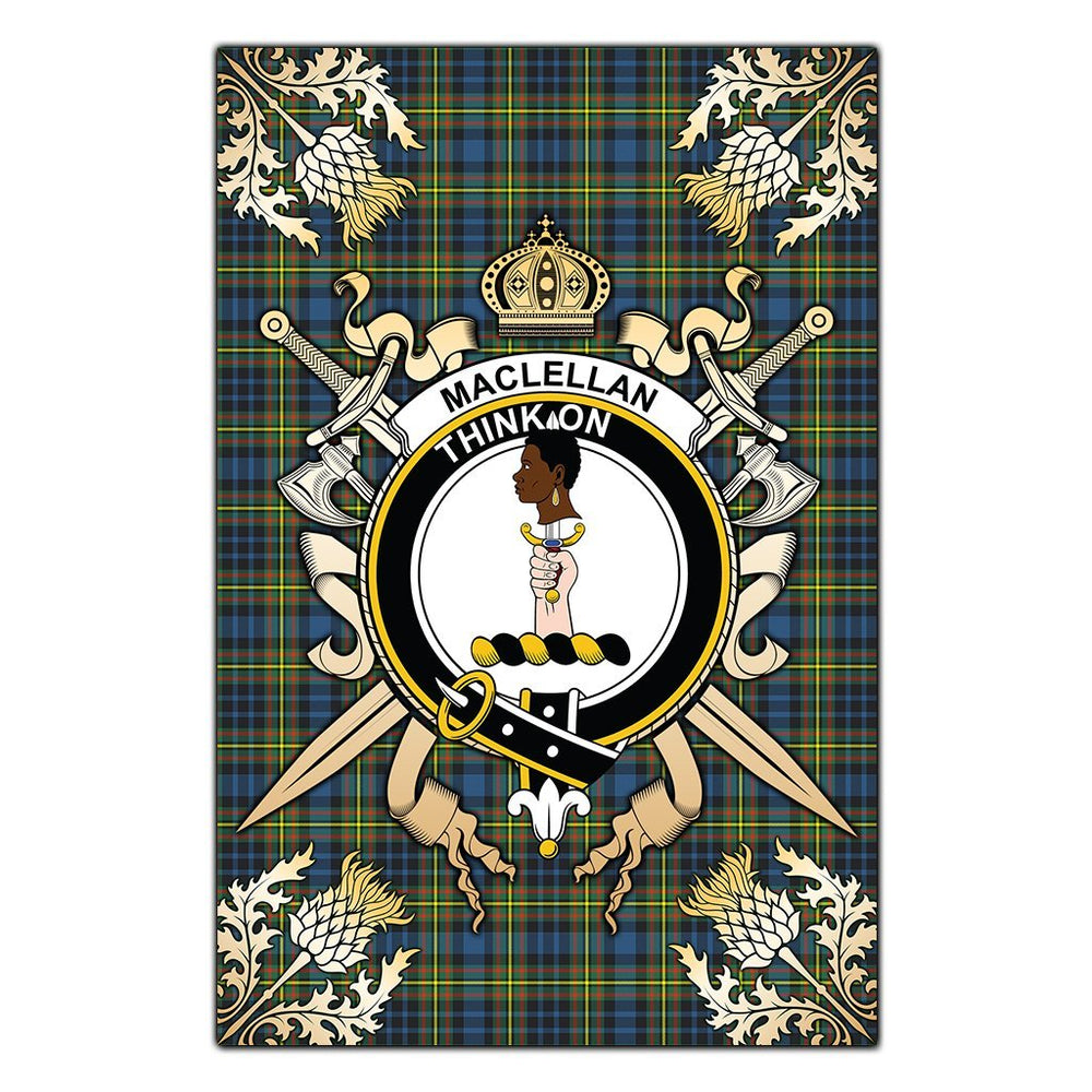 Clan MacLellan Ancient Tartan Crest Black Garden Flag  - Gold Thistle  DW21 Clan Garden Tartan Today   