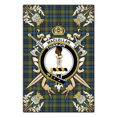 Clan MacLellan Ancient Tartan Crest Black Garden Flag  - Gold Thistle  DW21 Clan Garden Tartan Today   