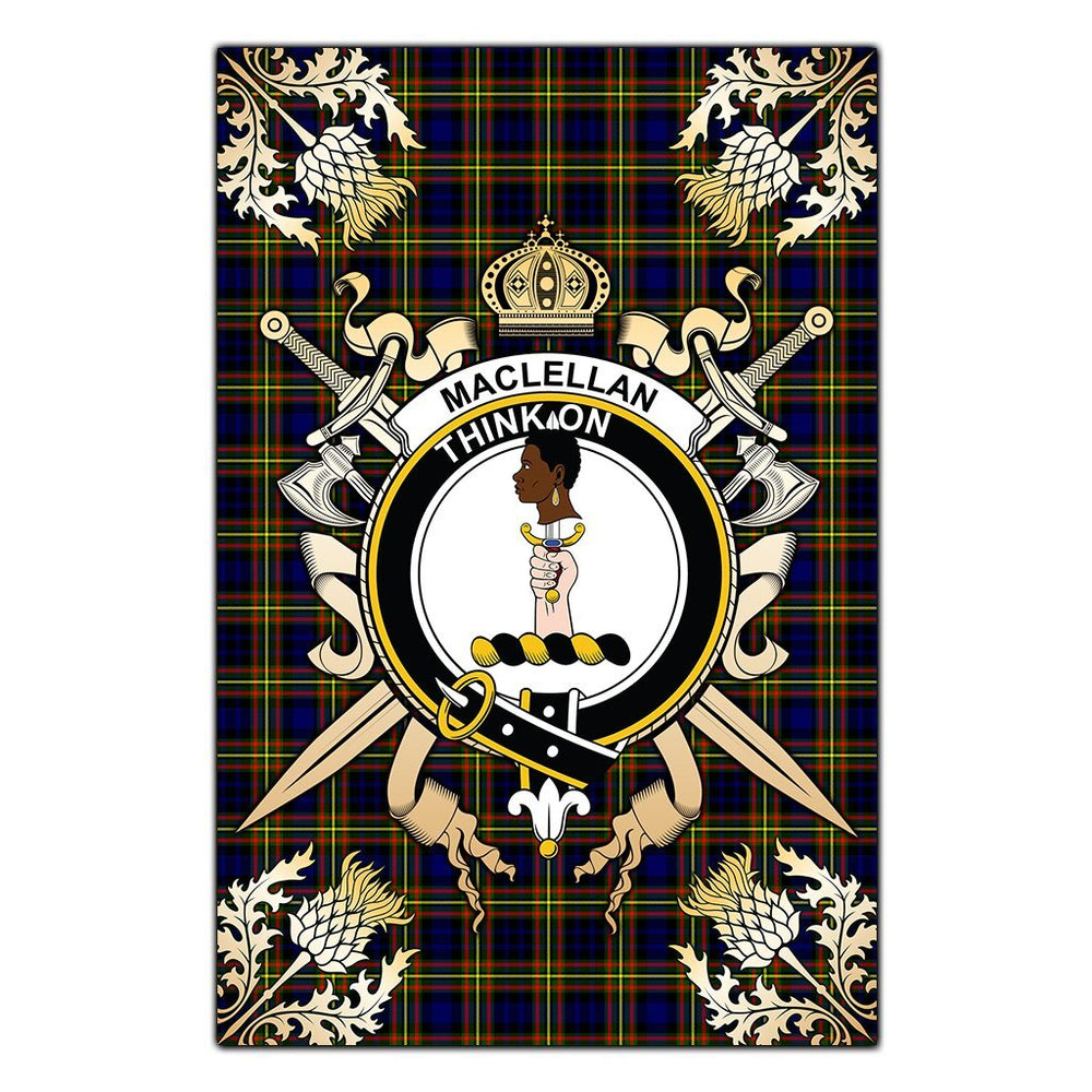 Clan MacLellan Modern Tartan Crest Black Garden Flag  - Gold Thistle  IW98 Clan Garden Tartan Today   