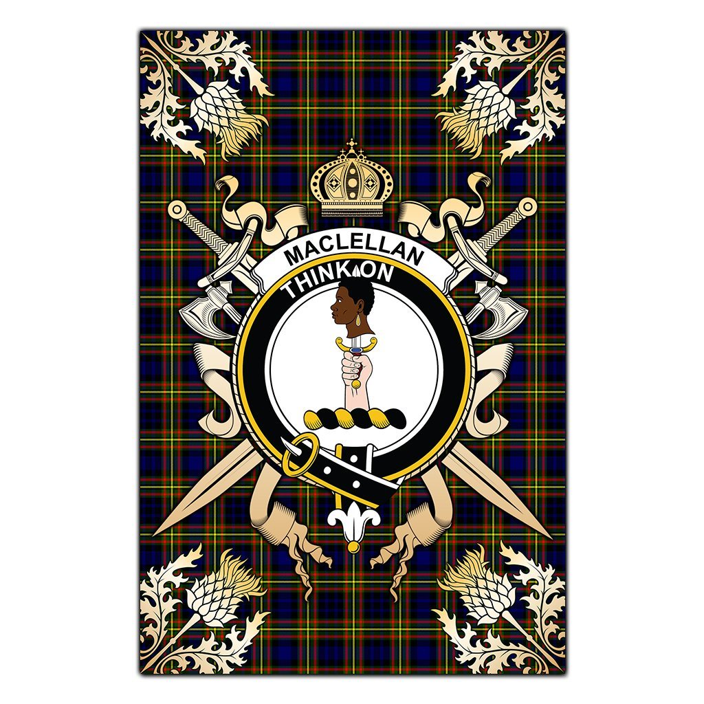 Clan MacLellan Modern Tartan Crest Black Garden Flag  - Gold Thistle  IW98 Clan Garden Tartan Today   