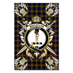 Clan MacLellan Modern Tartan Crest Black Garden Flag  - Gold Thistle  IW98 Clan Garden Tartan Today   