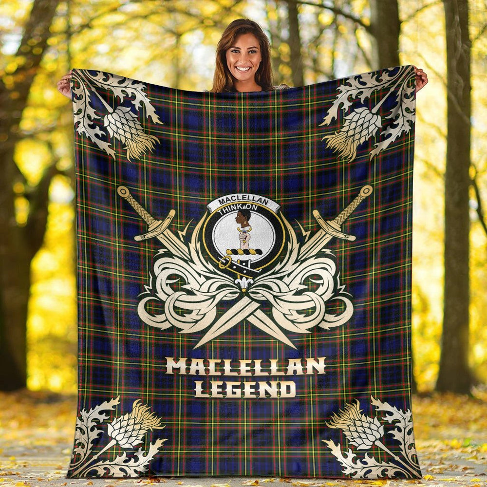 Clan MacLellan Modern Tartan Gold Courage Symbol Blanket ND58 Clan Hall Tartan Today   