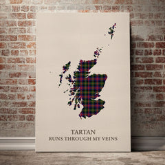 MacLennan Tartan Scotland Map Canvas – “Tartan Runs Through My Veins” Wall Art