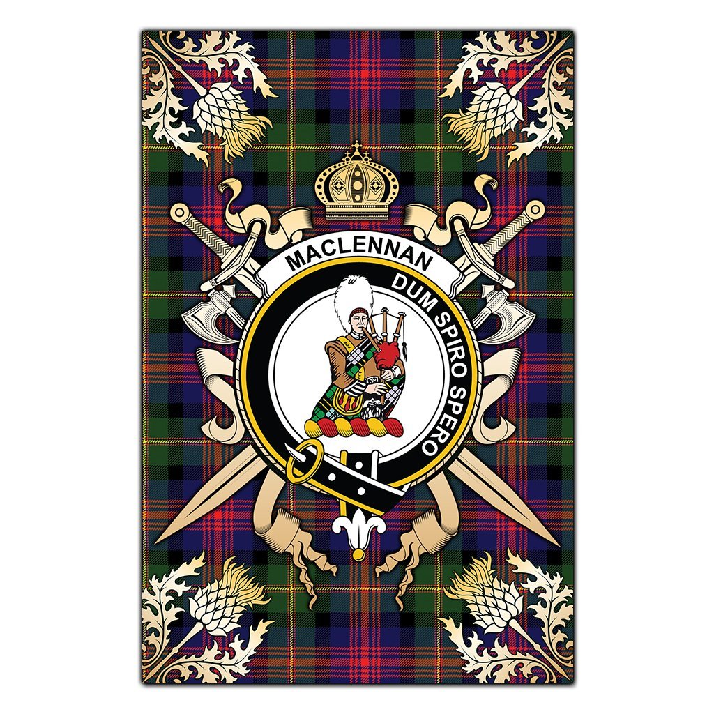 Clan MacLennan Tartan Crest Black Garden Flag  - Gold Thistle  LL41 Clan Garden Tartan Today   