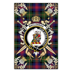 Clan MacLennan Tartan Crest Black Garden Flag  - Gold Thistle  LL41 Clan Garden Tartan Today   