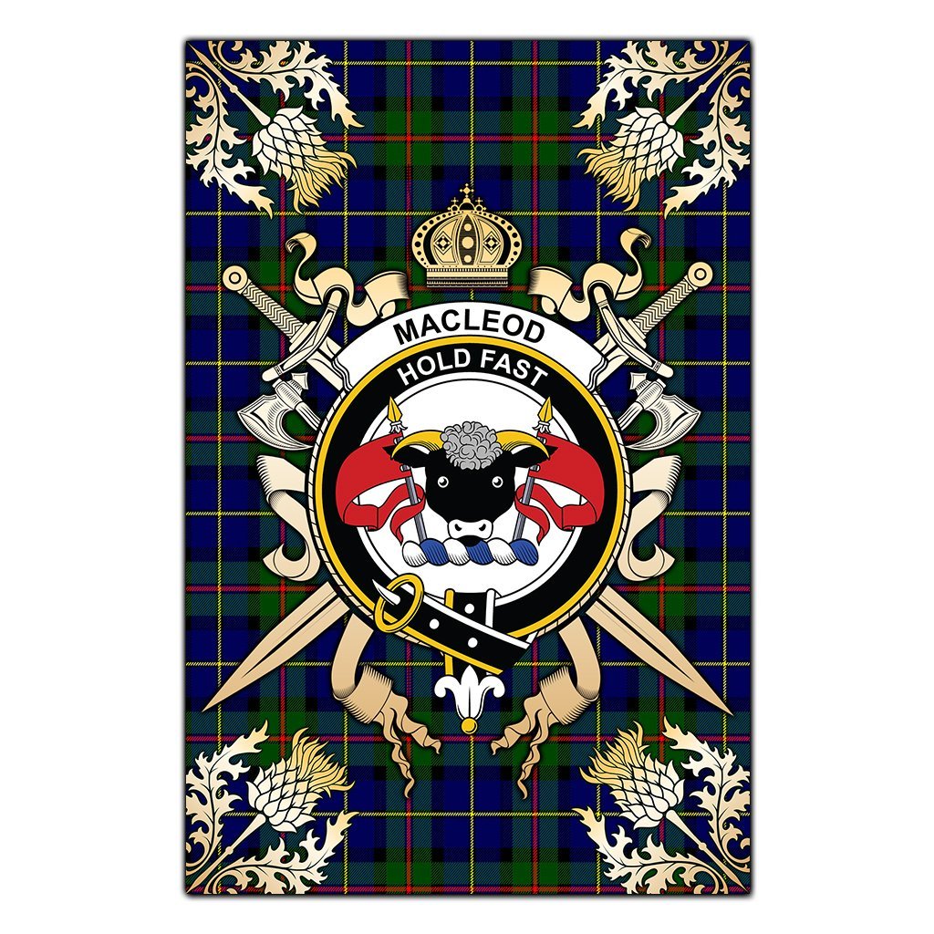 Clan MacLeod of Harris Modern Tartan Crest Black Garden Flag  - Gold Thistle  HA44 Clan Garden Tartan Today   