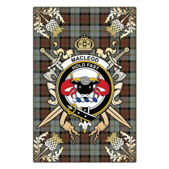 Clan MacLeod of Harris Weathered Tartan Crest Black Garden Flag  - Gold Thistle  IR51 Clan Garden Tartan Today   