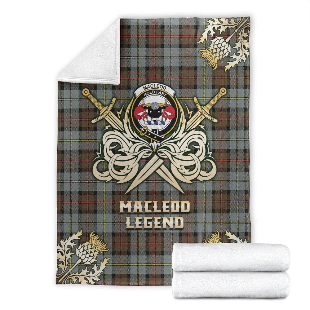 Clan MacLeod of Harris Weathered Tartan Gold Courage Symbol Blanket ZF33 Clan Hall Tartan Today   