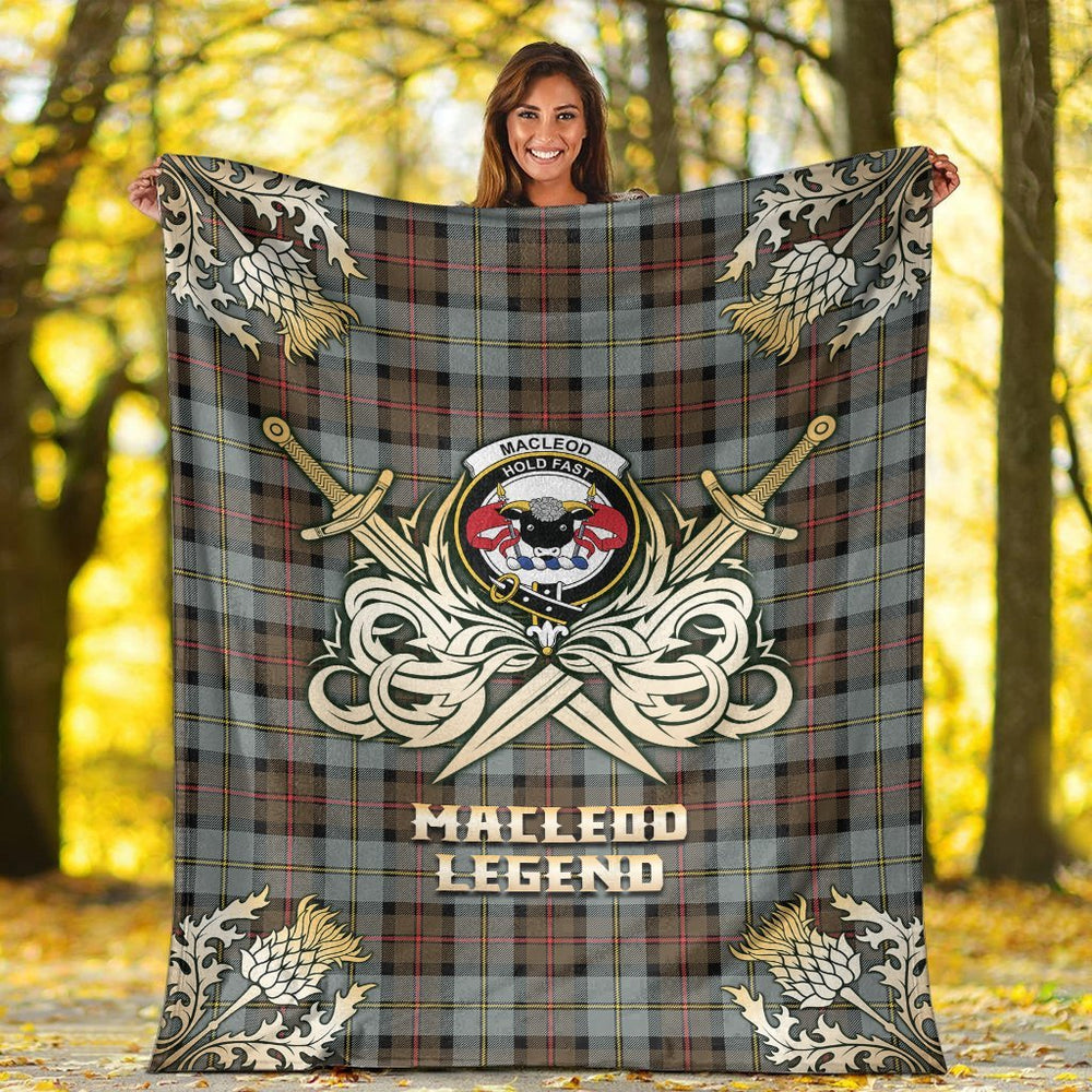 Clan MacLeod of Harris Weathered Tartan Gold Courage Symbol Blanket ZF33 Clan Hall Tartan Today   