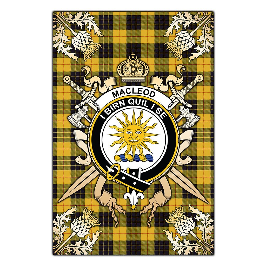 Clan MacLeod of Lewis Ancient Tartan Crest Black Garden Flag  - Gold Thistle  DU68 Clan Garden Tartan Today   