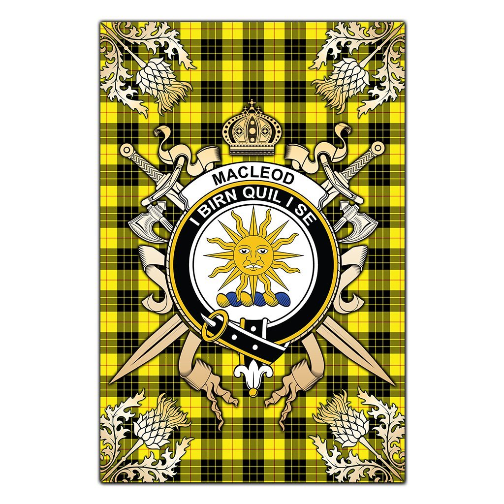 Clan MacLeod of Lewis Modern Tartan Crest Black Garden Flag  - Gold Thistle  RL89 Clan Garden Tartan Today   