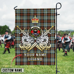 Personalized Custom Name Clan MacLeod of Harris Weathered Tartan Garden Flag with Clan Crest and the Golden Sword of Courageous Legacy XY84 - MacLeod of Harris Weathered Tartan Design, Scottish Heritage Gift