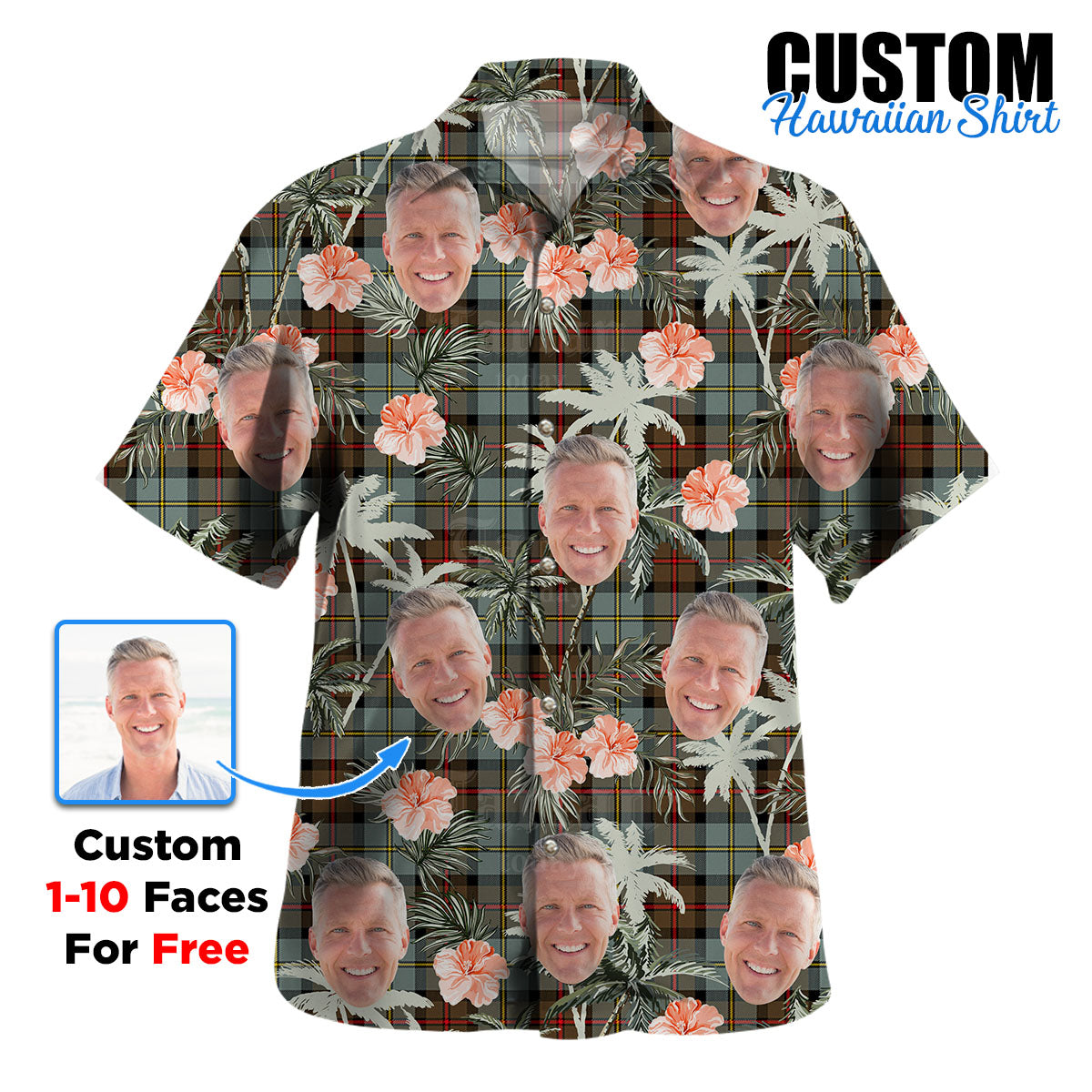 Clan MacLeod of Harris Weathered Tartan Custom Face Hawaiian Shirt – Unisex Gift for Family Members, Summer Party JF72 MacLeod of Harris Weathered Tartan Tartan Hawaii Shirt