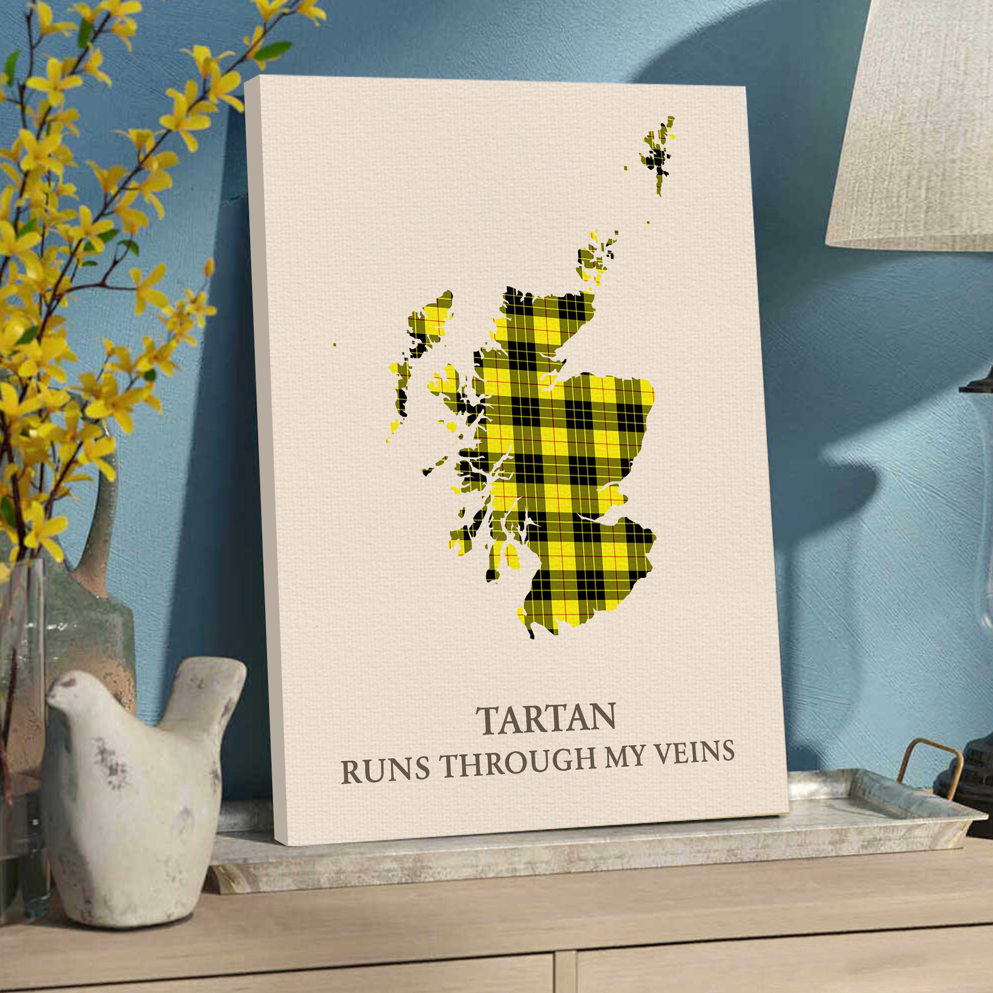 Clan MacLeod of Lewis Modern Tartan Scotland Map Canvas “Tartan Runs Through My Veins” Wall Art DU79