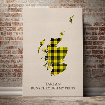 Clan MacLeod of Lewis Modern Tartan Scotland Map Canvas “Tartan Runs Through My Veins” Wall Art DU79